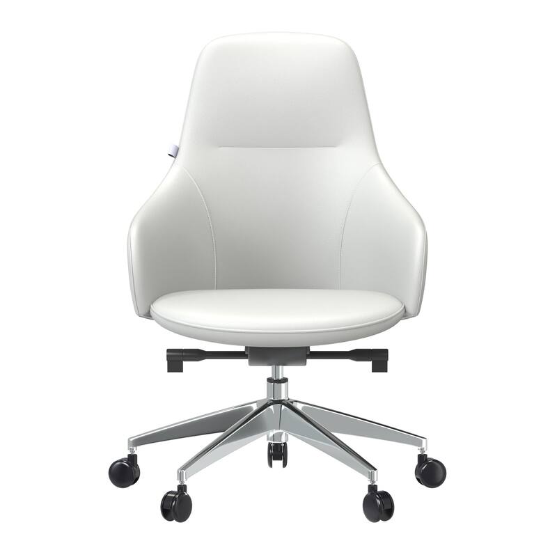 White Faux Leather Office Chair with Adjustable Height, 360 Swivel Seat, Metal Frame and Fixed Armrests