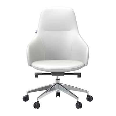 White Faux Leather Office Chair with Adjustable Height, 360 Swivel Seat, Metal Frame and Fixed Armrests