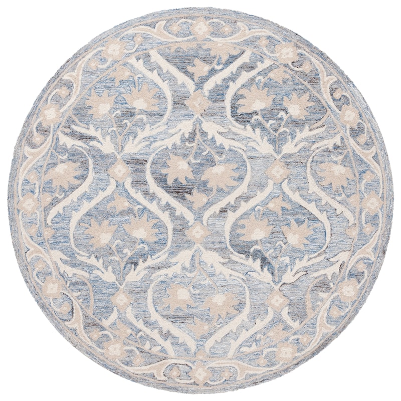 SAFAVIEH Handmade Blossom Luisete Ogee Wool Rug - 6' Round - Blue/Ivory