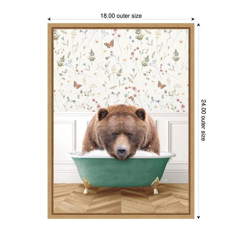 Kate and Laurel Sylvie Big Bear in Meadow Bathtub Framed Canvas by Amy Peterson