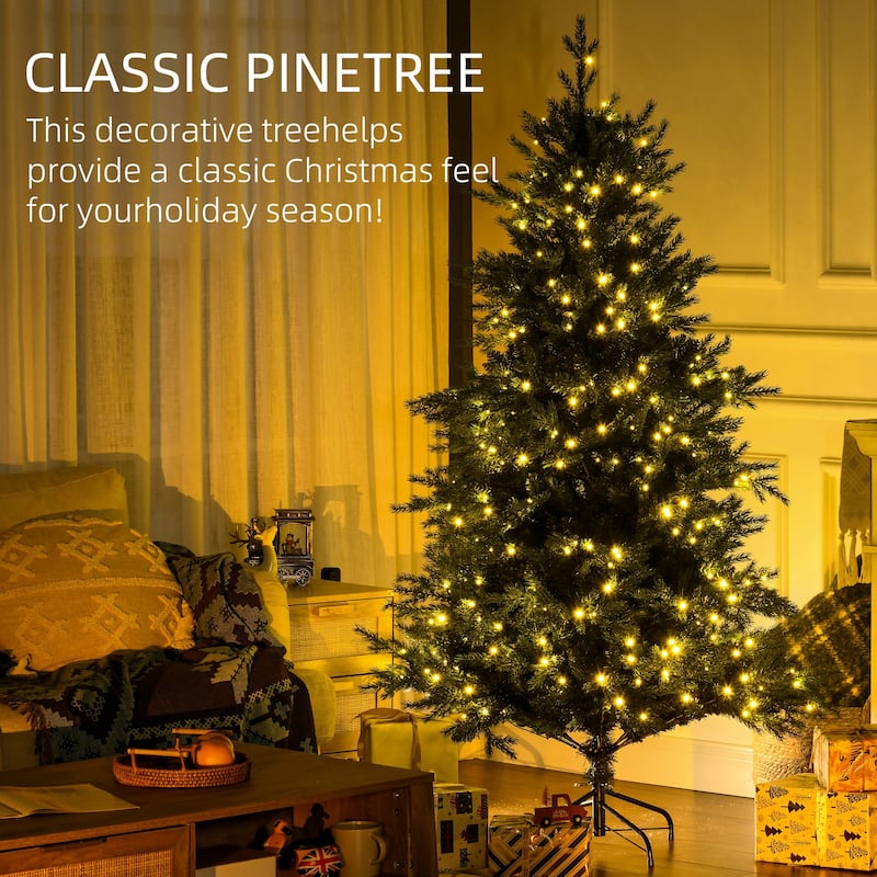 HOMCOM 6ft Tall Prelit Artificial Christmas Tree Holiday Décor with 2328 Branches, 400 Warm White LED Lights, Auto Open