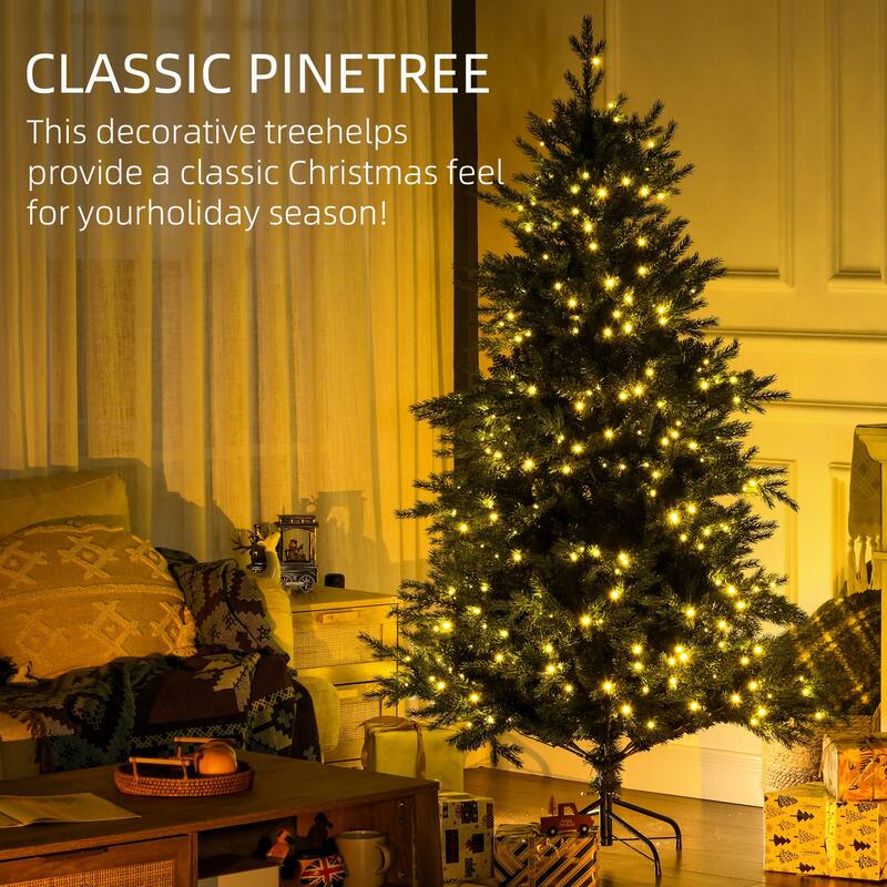 HOMCOM Pre-Lit Artificial Christmas Tree - Auto Open, Warm White LED Lights, Multiple Light Modes - Green