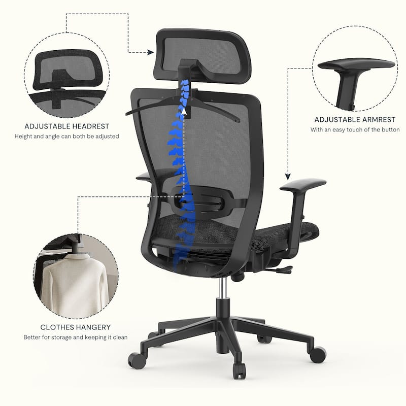 FlexiSpot Ergonomic Office Desk Chair 360° Swivel Height Adjustable Mesh Chair Adjustable Headrest, Lumbar Support, Armrest