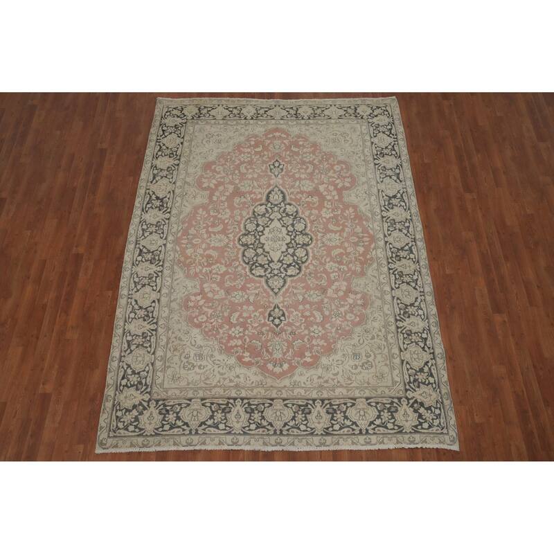Hand Knotted Oriental 100% Wool Carpet Traditional Floral Pink Kerman Area Rug - 9' 4'' X 6' 11''