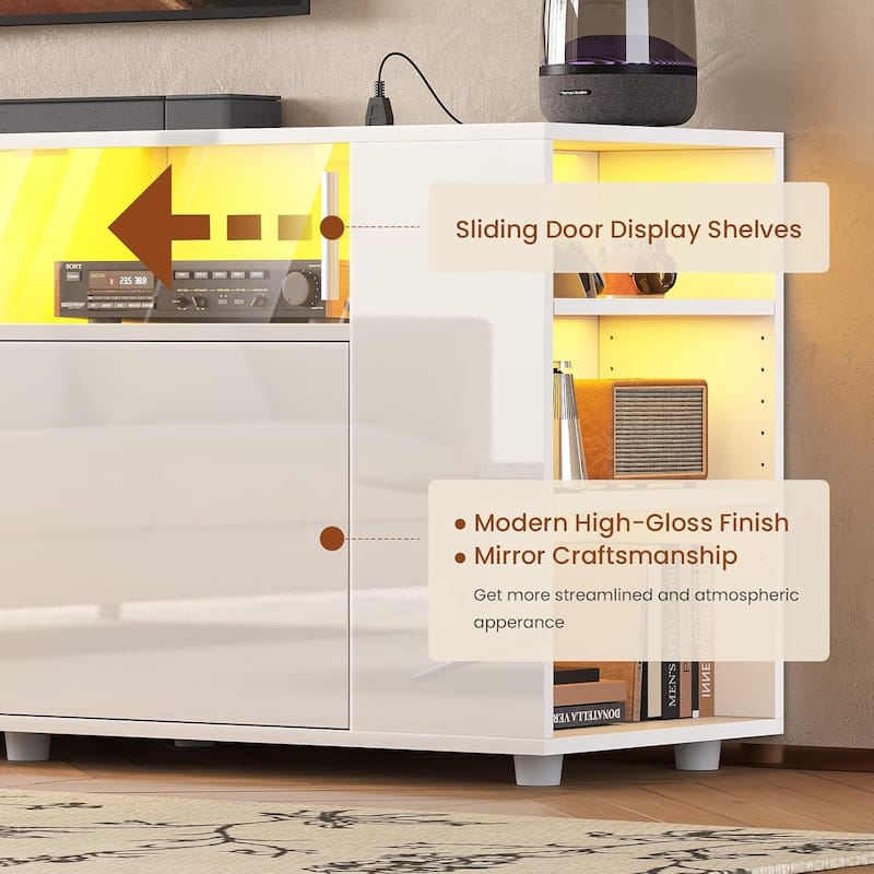 TV Stand for 70/75/80 Inch TV 1 Drawer and 2 Storage Cabinet Power Outlet
