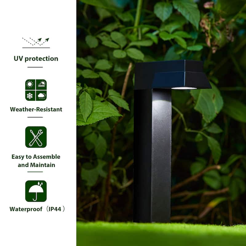 Glitzhome 15"H Set of 6 Solar Powered SMD LED Pathway Ground Light - Black