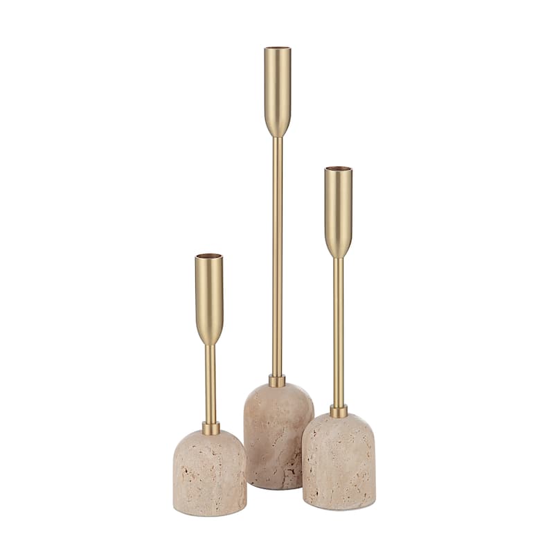 Renwil Vesta Indoor Iron Set Of 3 Tapered Candle Holder, Satin Brass