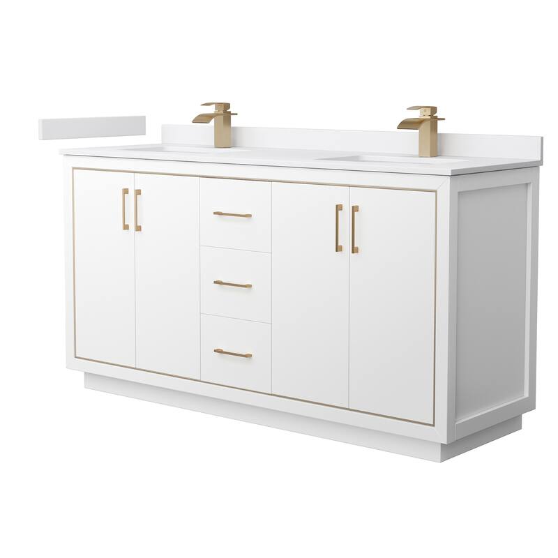 Wyndham Collection WCF1111-66D-VCA-MXX Icon 66" Free Standing Double - White / White Cultured Marble Top / Satin Bronze - Painted