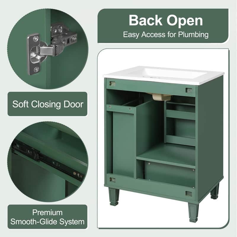 24" Bathroom Vanity Set with Sink – Featuring Storage Cabinet, Door Shelf, Deep Drawer, Dual-Tier Pull-Out Baskets.
