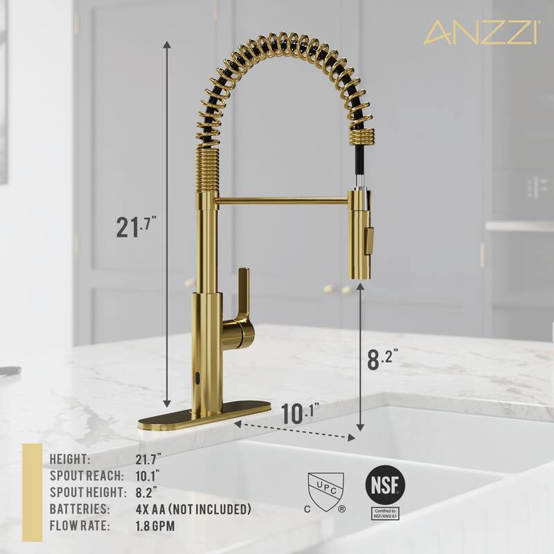 Ola Hands Free Touchless 1-Handle Pull-Down Sprayer Kitchen Faucet with Motion Sense and Fan Sprayer in Brushed Gold