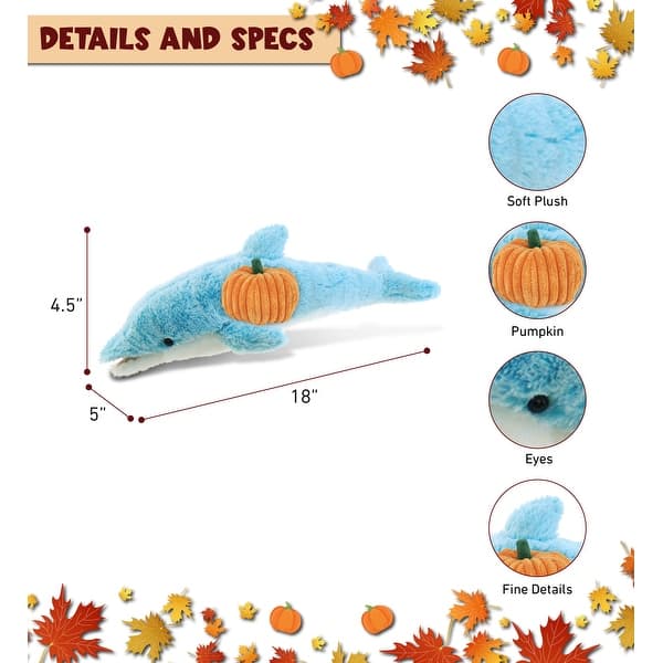 DolliBu Super Soft Large Dolphin Stuffed Animal with Pumpkin Decor - 18 inches