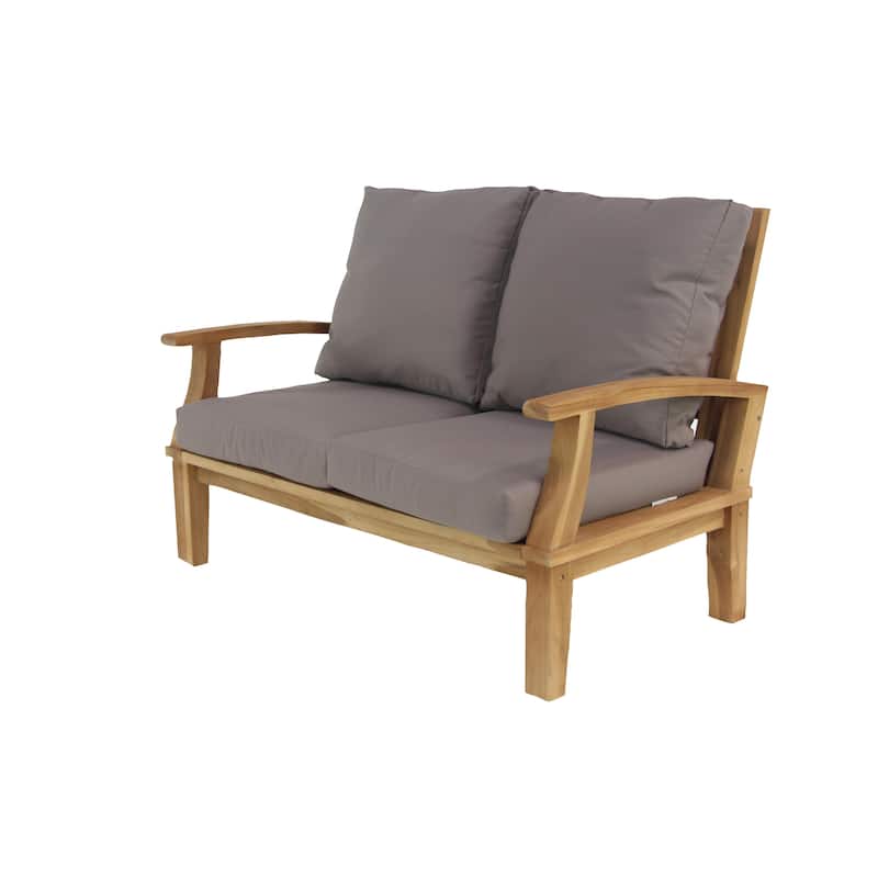 Teak Wood Arm Chair and Loveseat Outdoor Seating Set with Cushions and Coffee Table - Set of 4 Brown - Roche River Decor