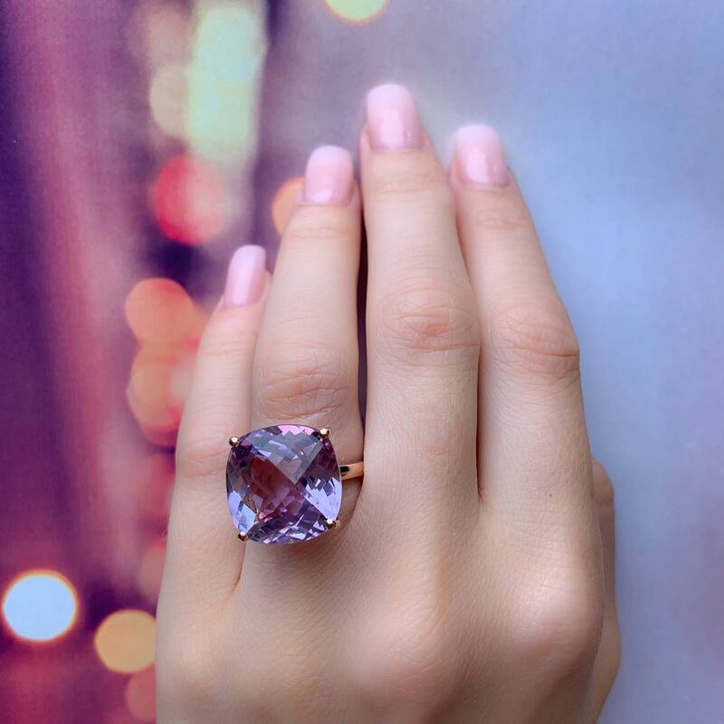 Miadora 14k Rose Gold Cushion-cut Pink Amethyst Cocktail Ring