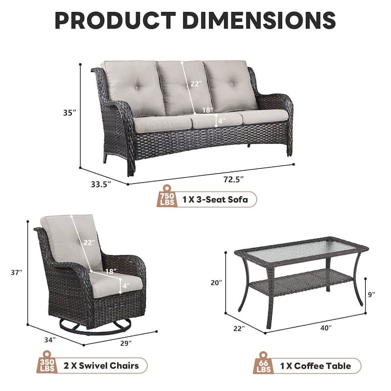 Pocassy Outdoor Patio Wciker Sofa Furniture Set of Chair Table.