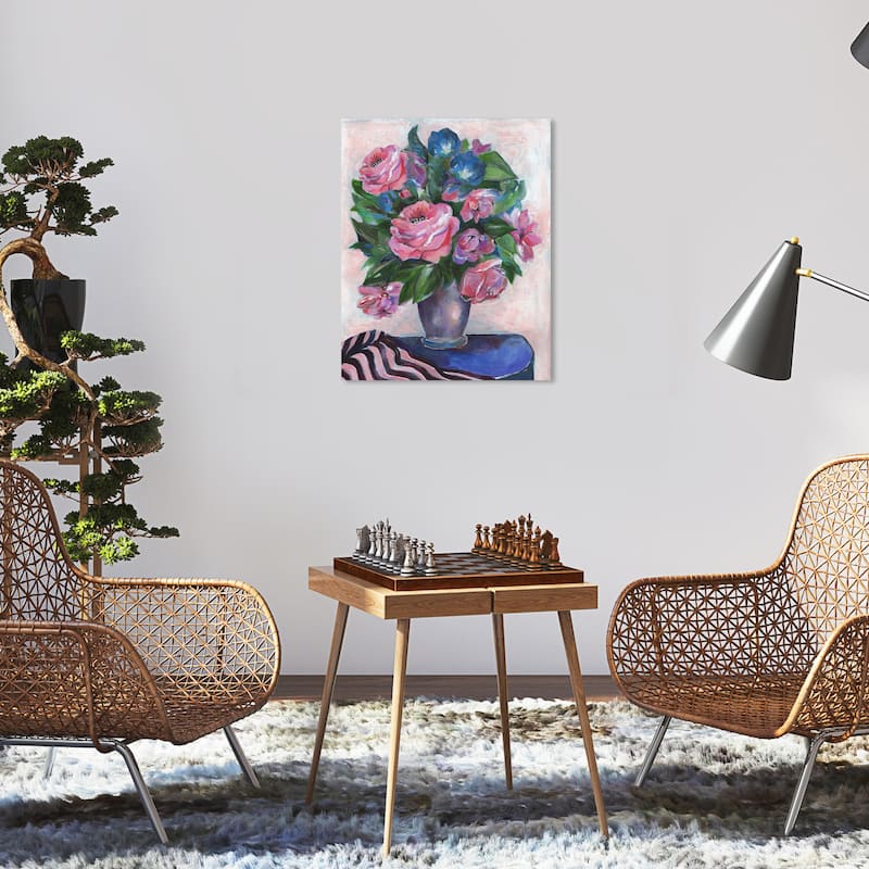 Wynwood Studio Canvas Floral and Botanical Romance is in the air Pink and Traditional Wall Art Canvas Print - Pink, Blue - 20 x 16