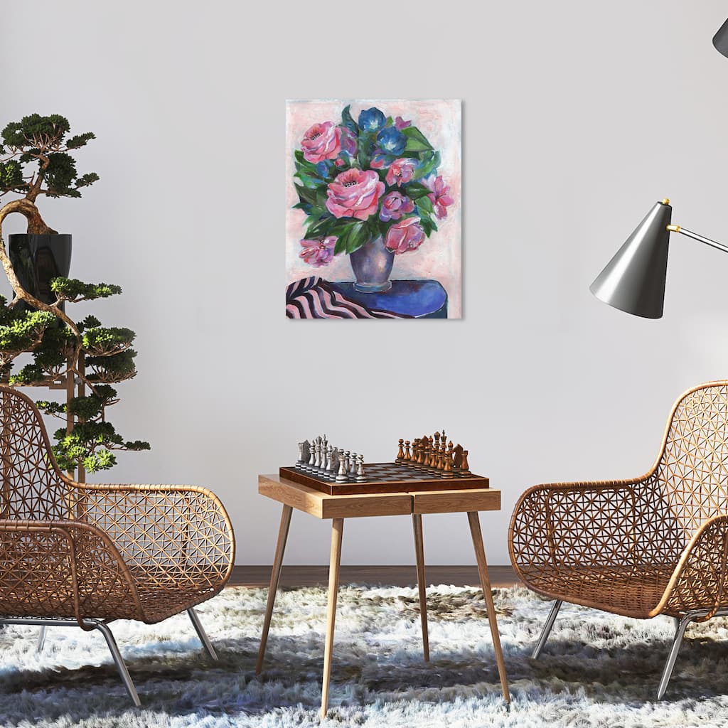 Wynwood Studio Canvas Floral and Botanical Romance is in the air Pink and Traditional Wall Art Canvas Print - Pink, Blue