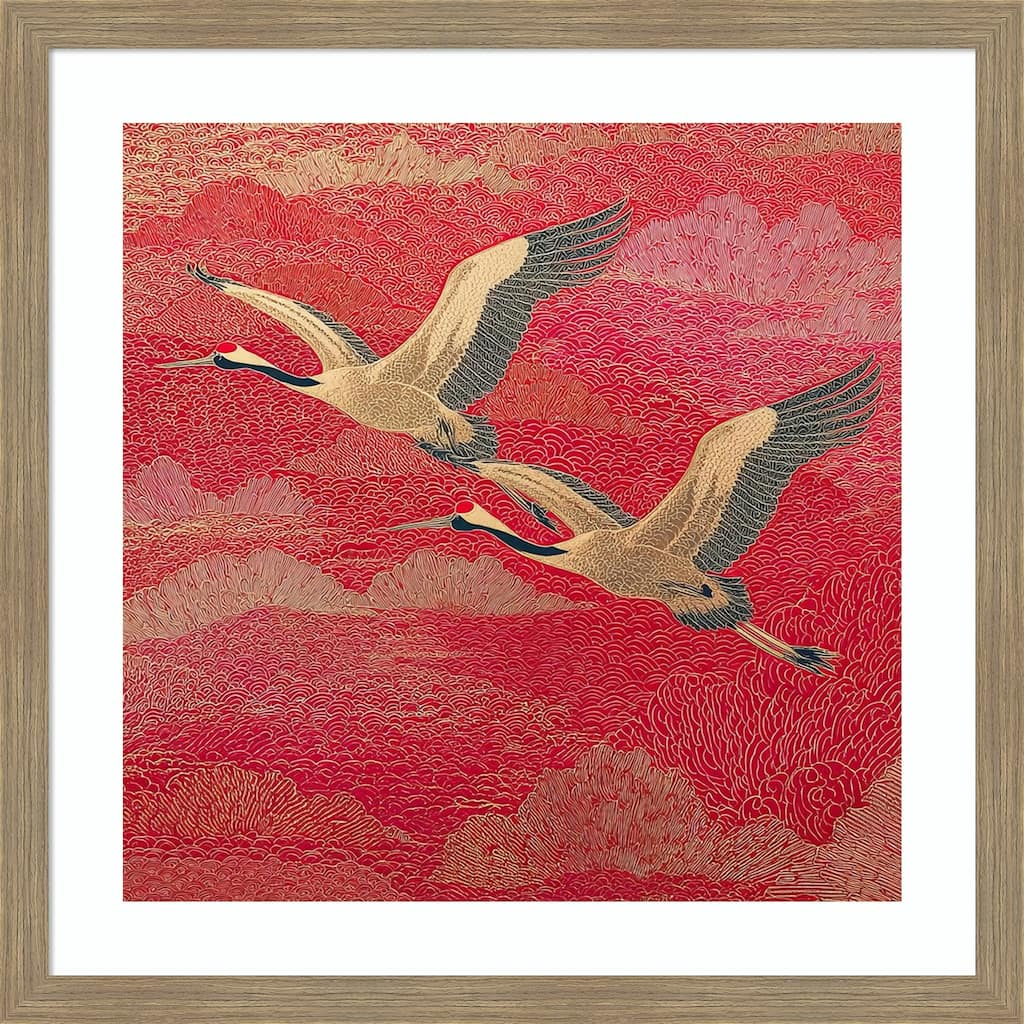 Birds No. 1 by Tradelink inhouse artist Wood Framed Wall Art Print - Woodgrain Stripe Mocha