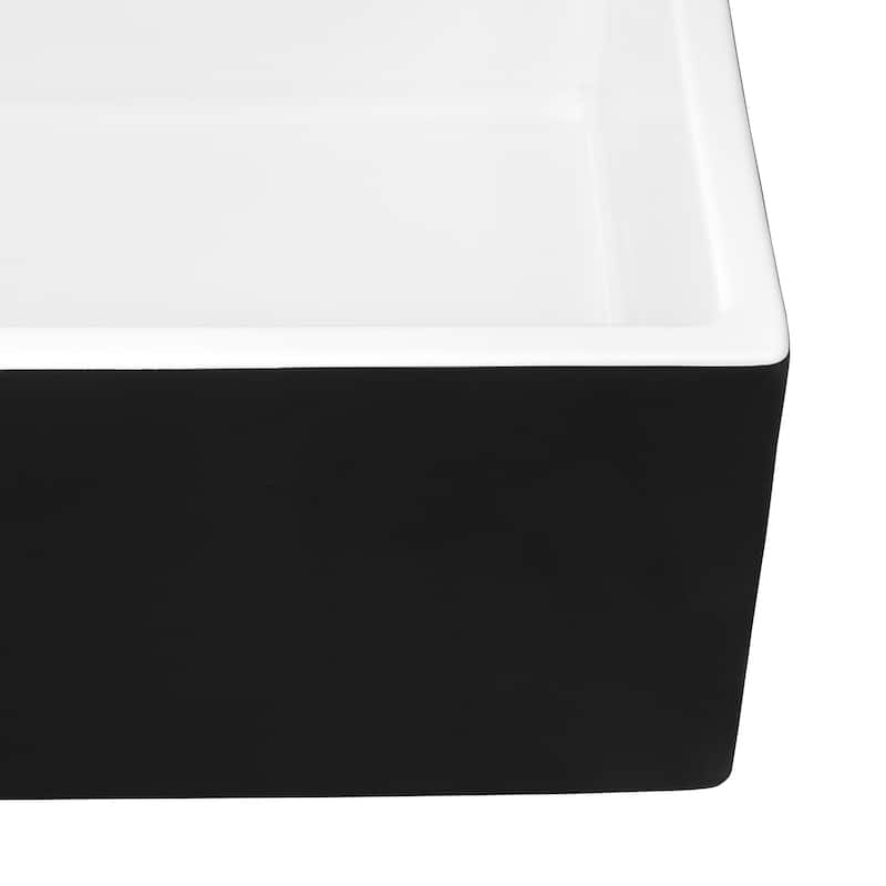 Ruvati 30-inch Fireclay Farmhouse Offset Drain Kitchen Sink Single Bowl Black and White Dual Color RVL4018RBW - 8' x 11'
