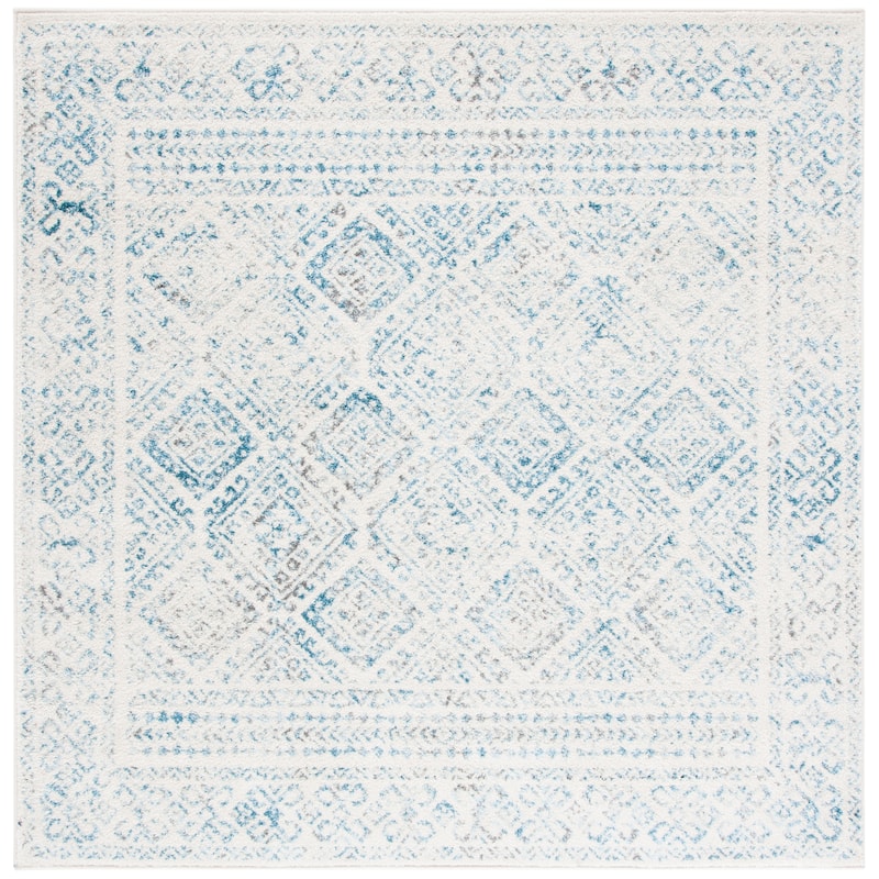 SAFAVIEH Tulum Yolonda Rustic Moroccan Boho Rug - 6'7" Square - Ivory/Turquoise - Square