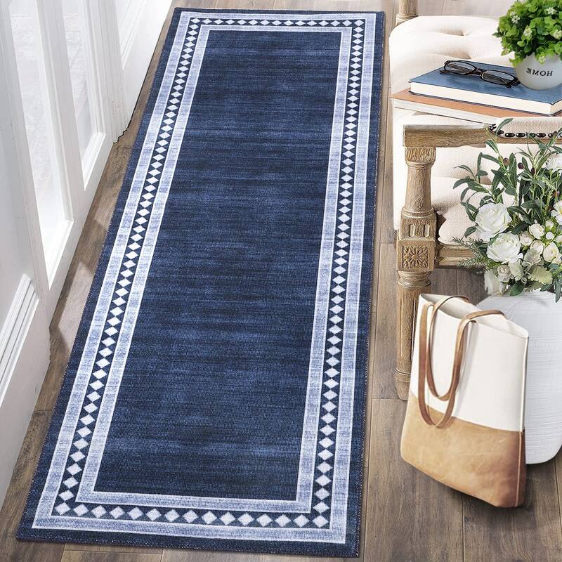 Modern Bordered Rug Non Slip Low Pile Area Rugs for Living Room, Machine Washable Area Rugs Soft Throw Rugs