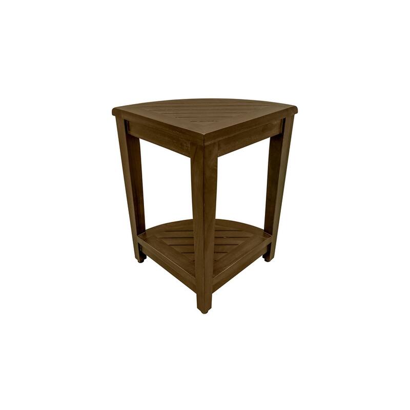 Curvilinear Dark Brown Teak 18" Corner Shower Bench With Shelf