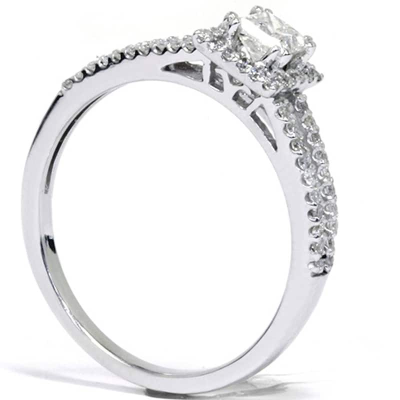 5/8ct Princess Cut Halo Split Shank Engagement Ring White Gold