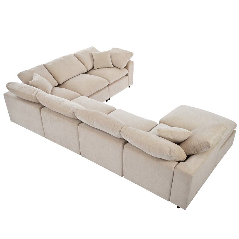 129.3'' Oversized L-Shaped 7-Seater Sectional Sofa with Ottoman and Pillow, Perfect for Living Room or Office