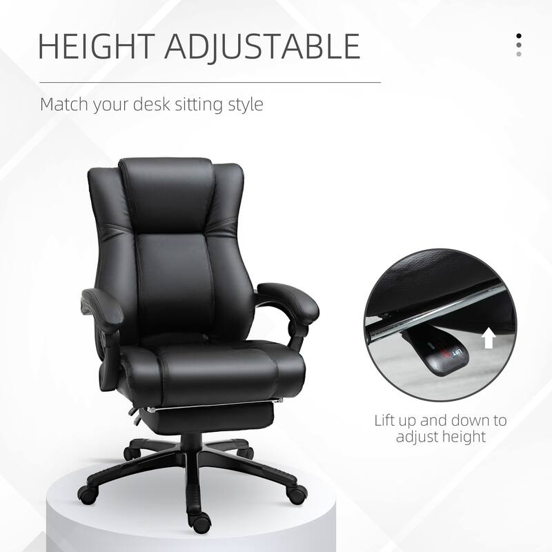 Executive High-Back Office Chair with PU Leather, Adjustable Height, and Retractable Footrest for Home or Workspace