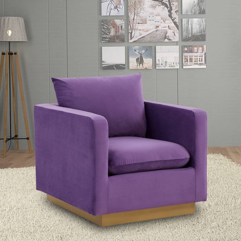 Nervo Velvet Modern Single Seater Sofa, Accent Arm Chair with Gold Stainless Steel Square Base for Living Room & Bedroom - 32.67