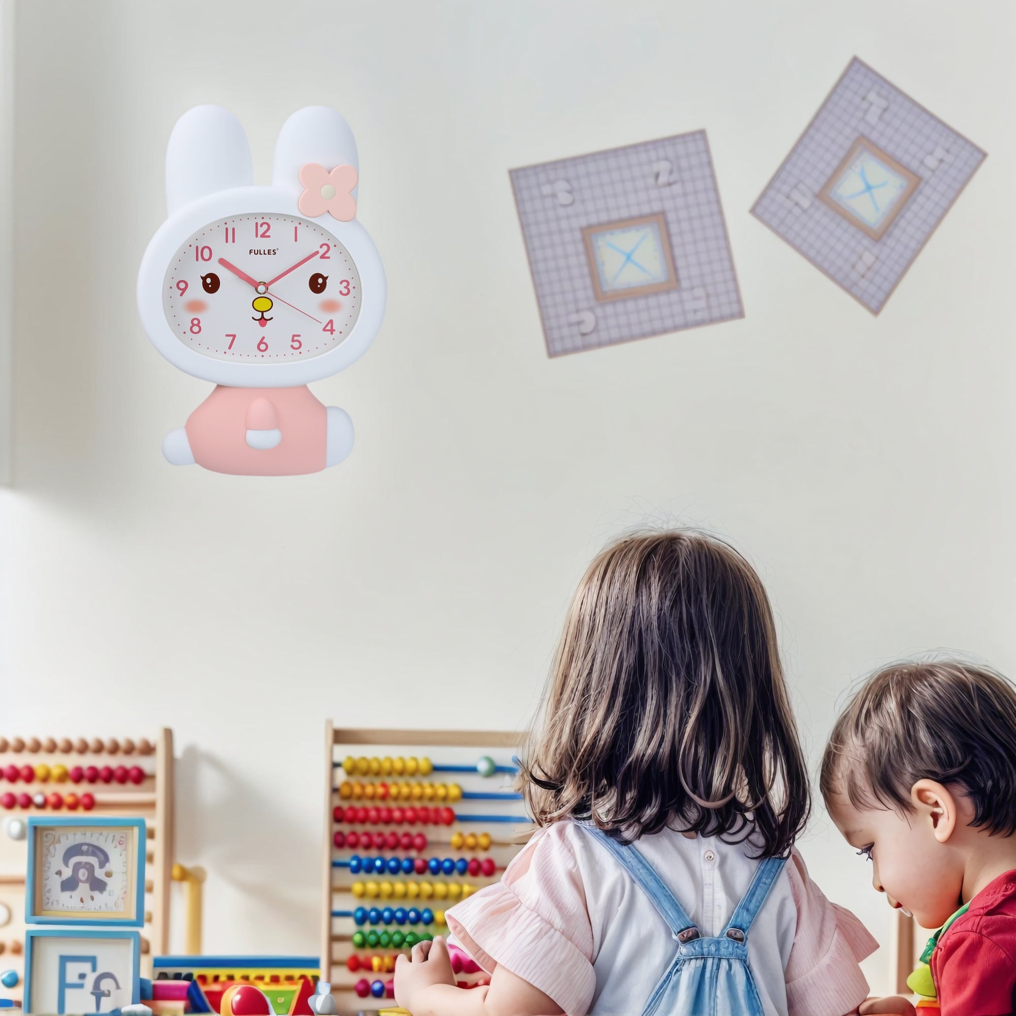 Cute Bunny Wall Clock, 3D Cartoon Rabbit, Silent Sweep for Living Room Office Bedroom - 16 x 11 x 2.1 inch