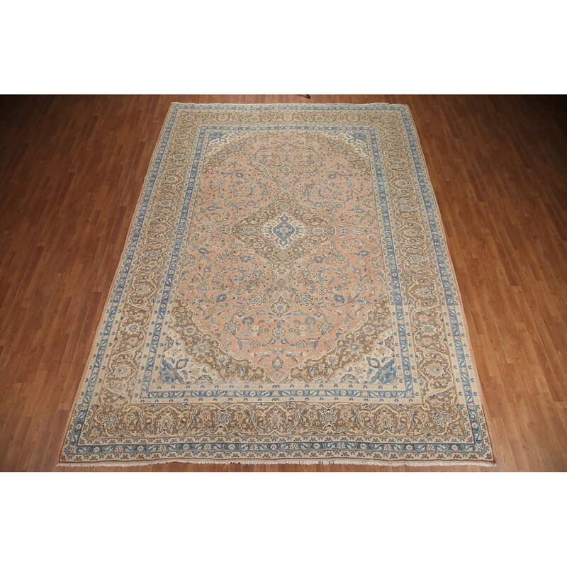 Hand Knotted Oriental 100% Wool Carpet Traditional Floral Pink Mashad Area Rug - 13' 2'' X 9' 9''