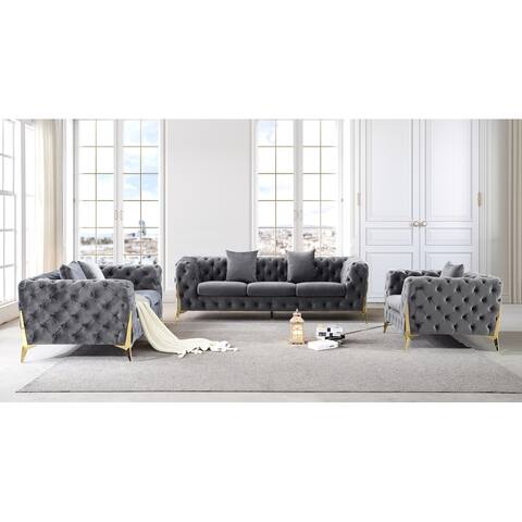 Upholstered Velvet Living Room Sofa Set,Including Loveseat, Armchair, 3-Seater Sofa