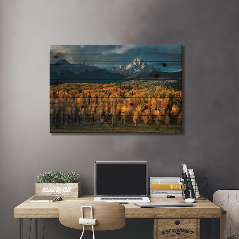 Mt Sneffels In Autumn Print On Wood by Mei Xu - Multi-Color