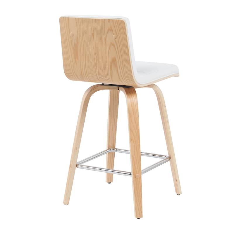 Skara Mid-Century Swivel Counter Stool, Upholstered Counter Height Chair with Bentwood Legs