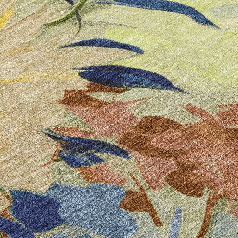 Machine Washable Indoor/ Outdoor Watercolor Floral Chantille Rug