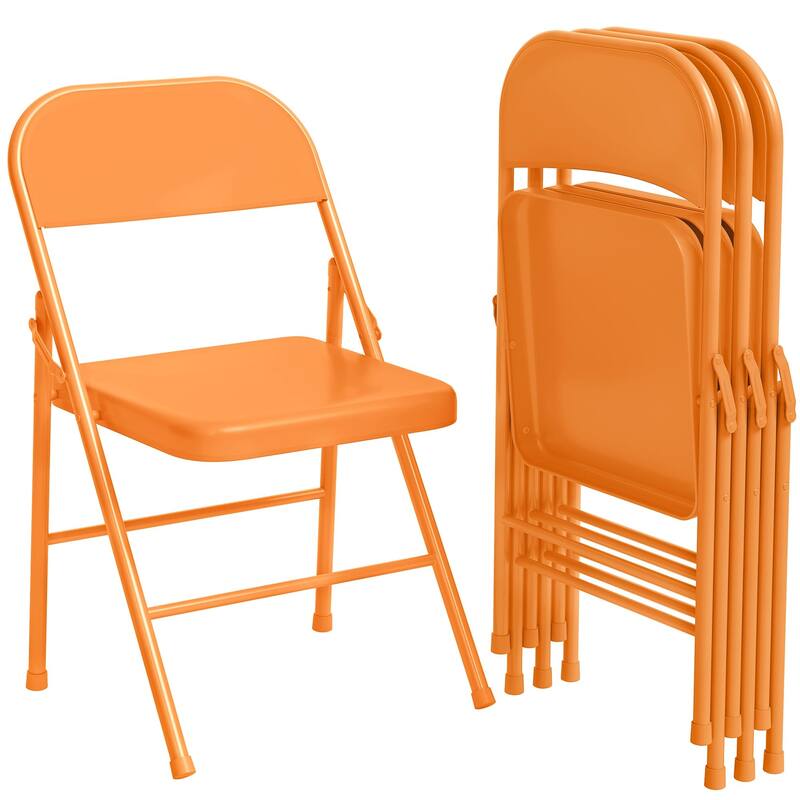 Folding Chairs Set of 4 Hold Up to 350 Pounds - Orange