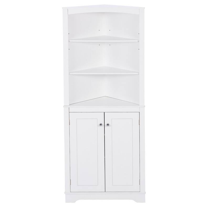 Bathroom Storage Corner Cabinet with Adjustable Shelves and Doors ...