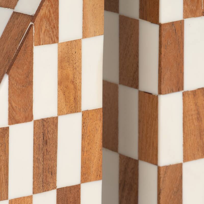 Decorative Resin Triangular Bookends with Checkered Pattern -7", Ivory - 7.0"