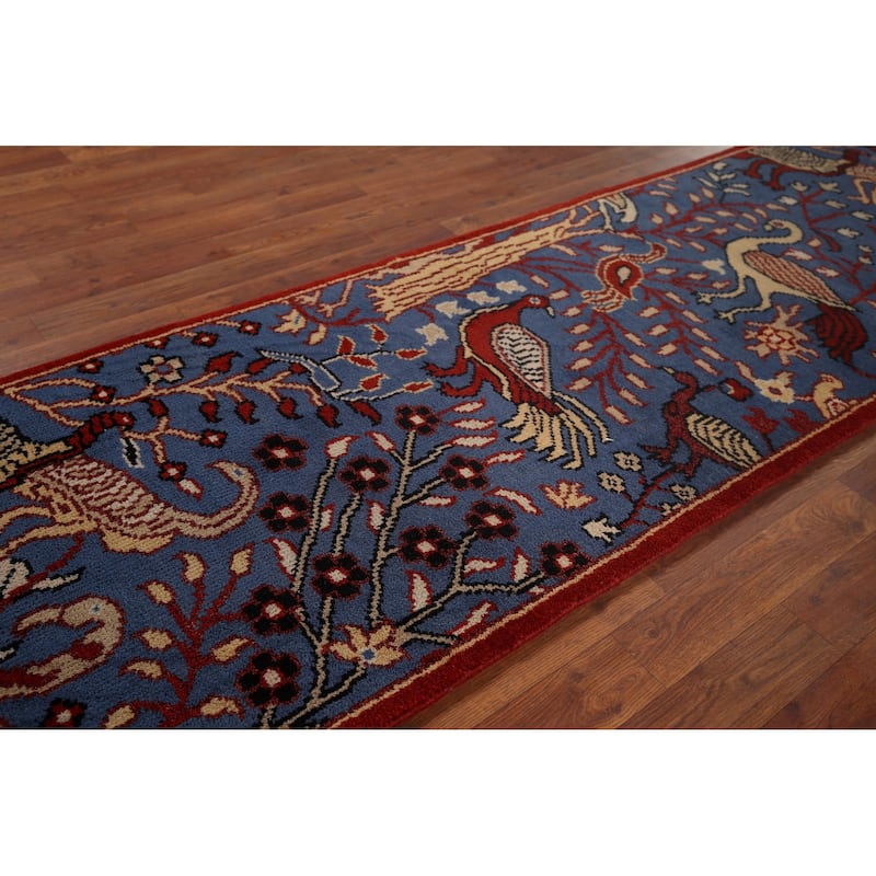 Animals Design Blue Ziegler Oriental Runner Rug Handmade Wool Carpet - 2'7"x 9'11"