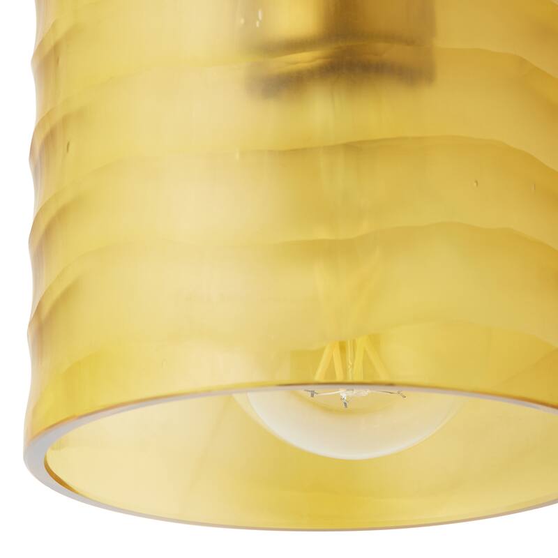 Sydney River of Goods Gold Metal and Amber Hand Blown Glass 5-Inch Pendant Light with Adjustable Hanging Cord - 5" x 5" x 62"