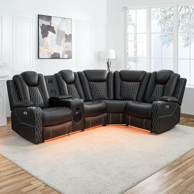 Premium Air Leather Home Theater Loveseat with LED Lights, Recliner with Built-in Speakers & Wireless Charging