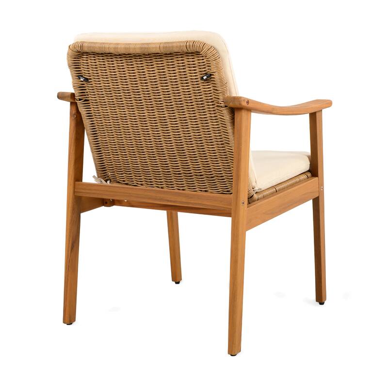 Roomfitters Outdoor Dining Chairs Set of 2, Acacia Wood Frame with Wicker Accents and Cushions, Weather-Resistant
