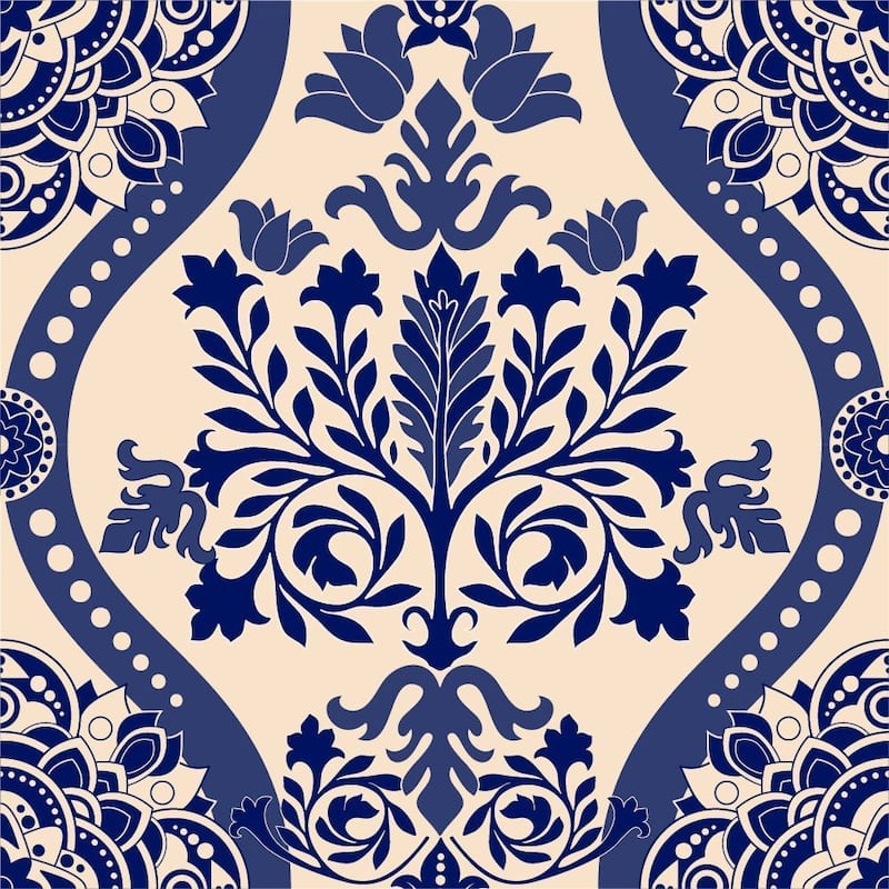 Dark Blue Floral Elements Wallpaper - Bed Bath & Beyond - 34987638