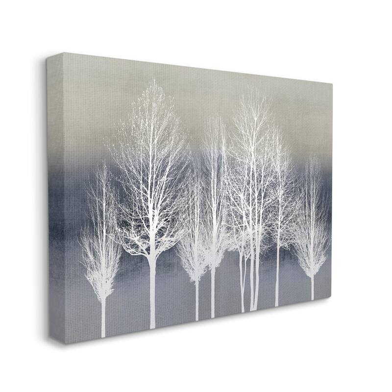 Stupell Modern Tree Forest Winter Landscape over Pattern Canvas Wall Art - Blue - 30 x 40