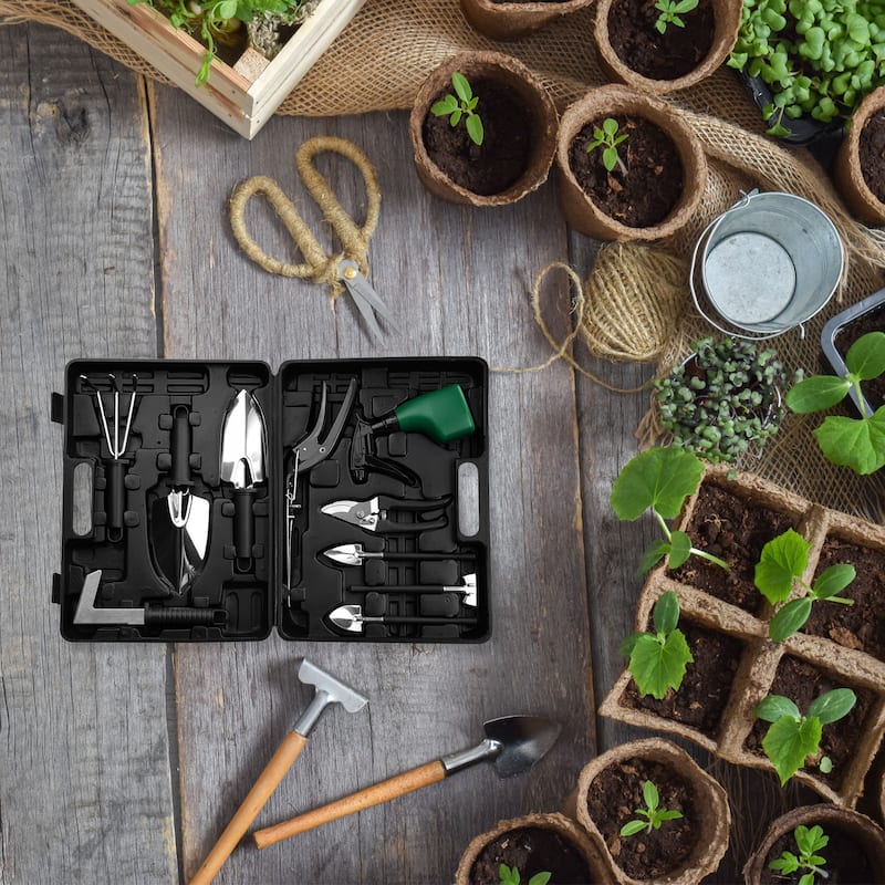 1 Set Garden Tool Set 10 Pieces Plastic Kits for Gardening, Black