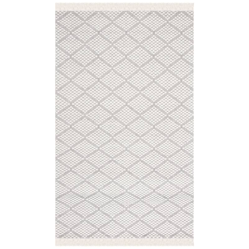 SAFAVIEH Handmade Natura Elgin Wool Fringe Rug - 6' Square - Ivory/Grey