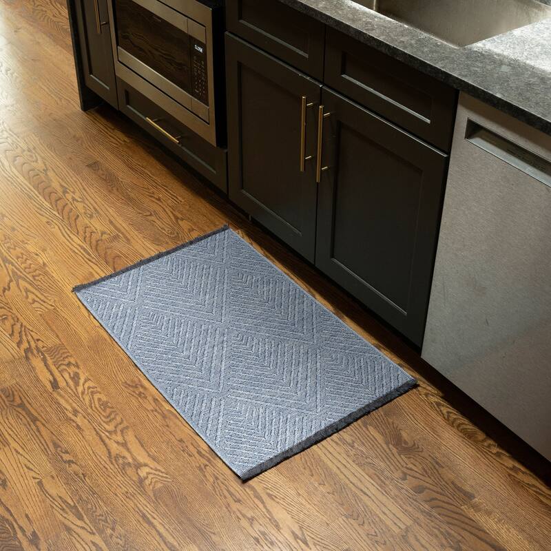 Alameda Solid Color Chevron Machine Washable Indoor Area Rug - 2' x 3' - Blue/Azure Blue