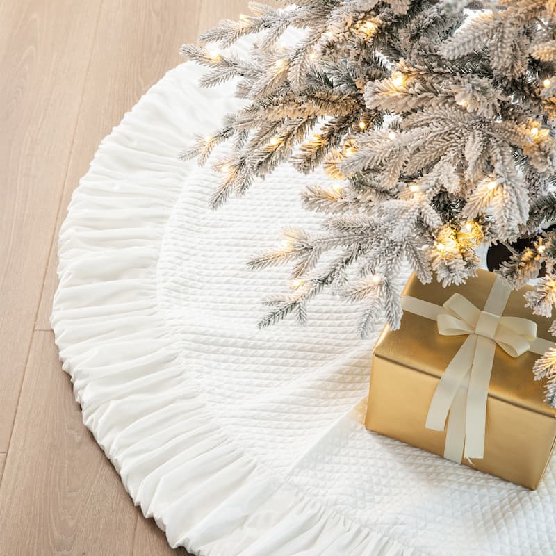 Glitzhome 48"D White Soft Plush Christmas Tree Skirts