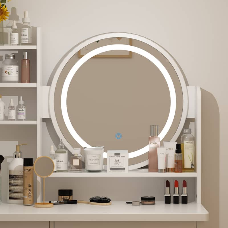 Timechee 31.5" Wide Makeup Vanity Set with Stool, Mirror,3 Color Light - 31.5"W
