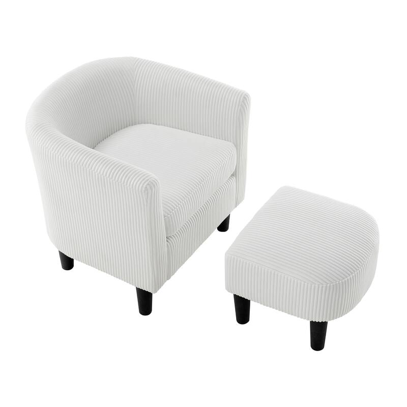 26.38" Corduroy Arm Chair with Ottoman - White